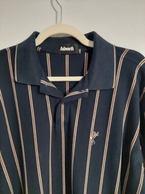 Ashworth Navy Polo with Cream Stripe Detailing